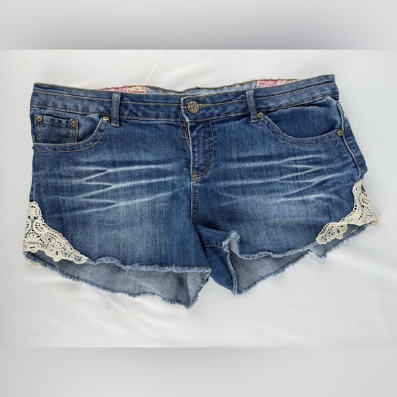 NOBO Pants - Y2K No Boundaries Denim and Lace Cut Off Jean Shorts